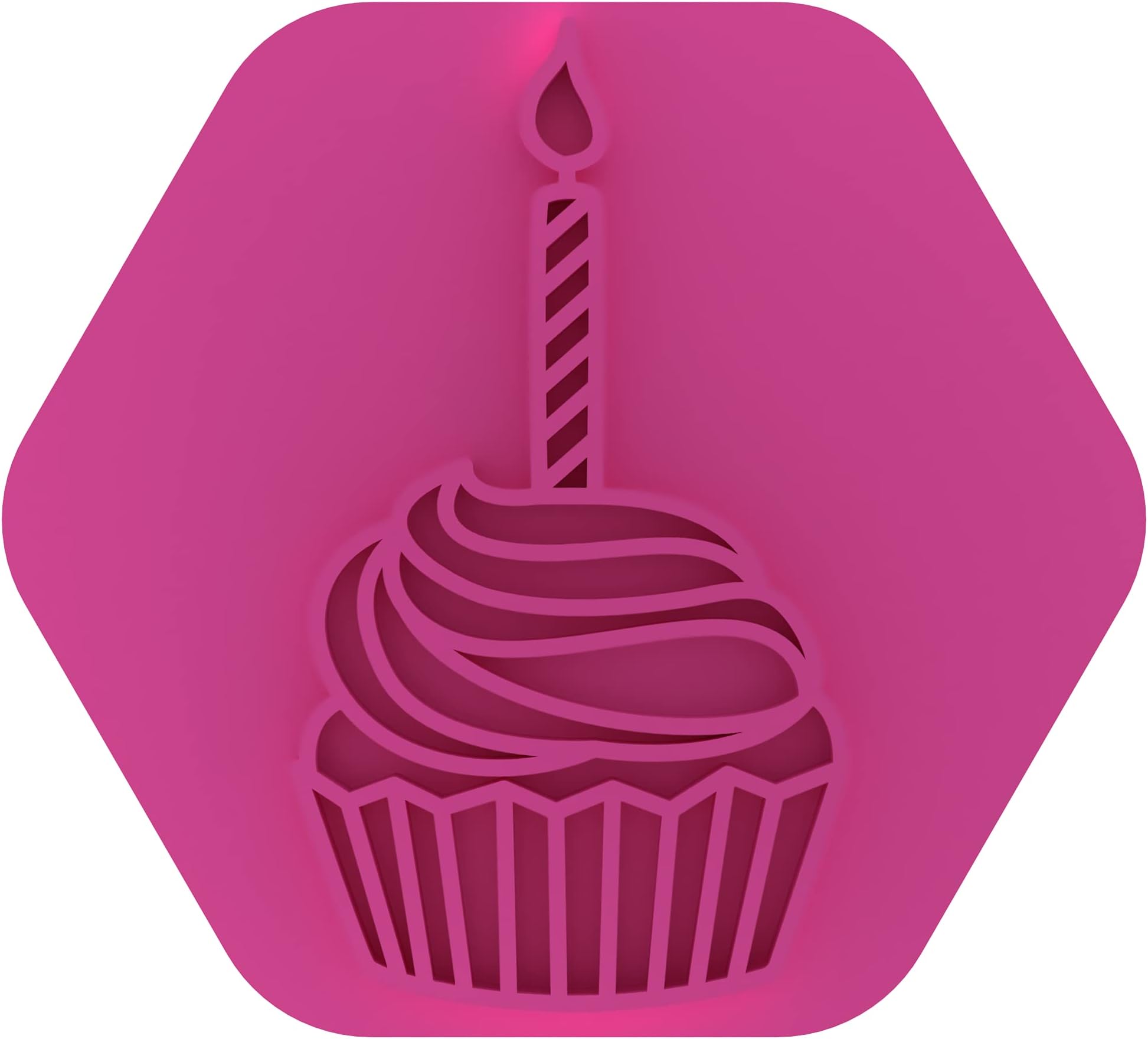 LissieLou Cupcake with Candle Cookie Stamp Happy Birthday Icing Stamp Fondant Embosser - Light Pink