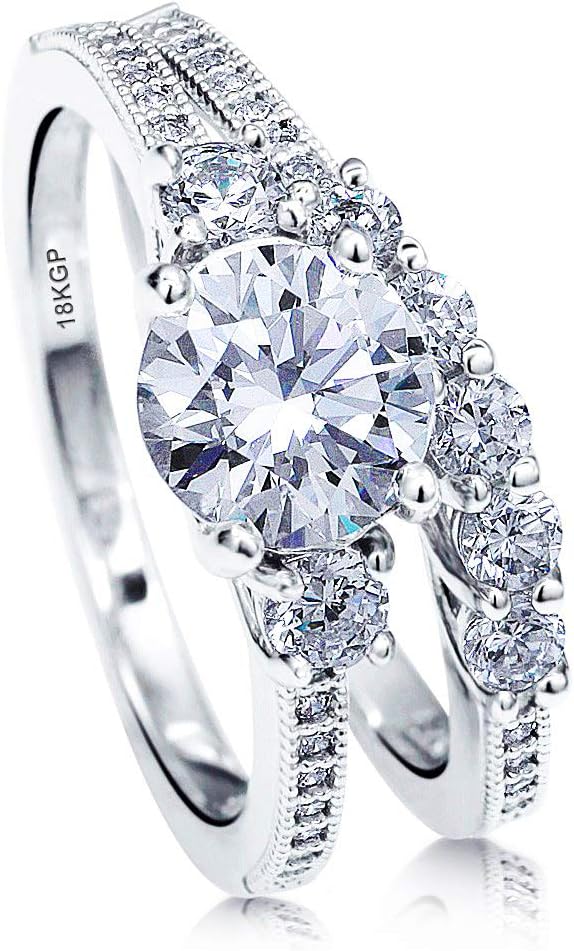 AndreAngel Wedding Rings Set Engagement 2 pcs Women White Gold 18K GP 7 mm 1.25 Carat Round Cut Cubic Zirconia Lab Diamonds 5A+ 42 Stones Solitaire Valentine’s Bridal Marriage Promise Proposal (9)