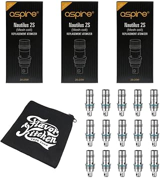 aspire Nautilus 2S Series Coil, 3 Boxes of 5, Notilus 2S+FlavorKitchen Original Mini Pouch Set/VAPE 0.7