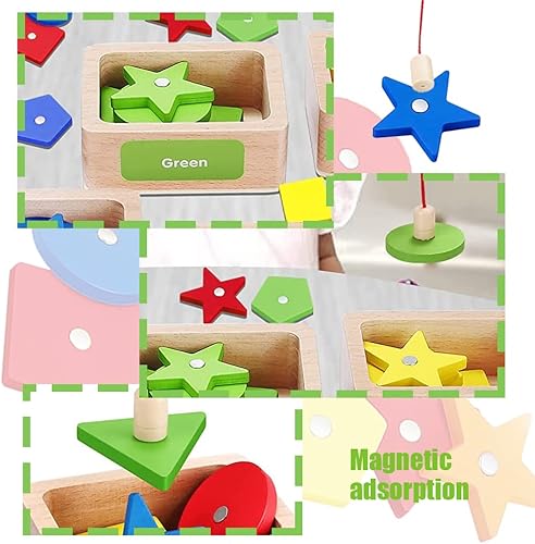 Miniatura 3 de Xiezyxuan Montessori Toy Educational Sorting Cup&Fishing Game 2-in-1 Magnetic Learning Wooden Fishing Game Toy Baby Sensory Bins for Toddlers fits