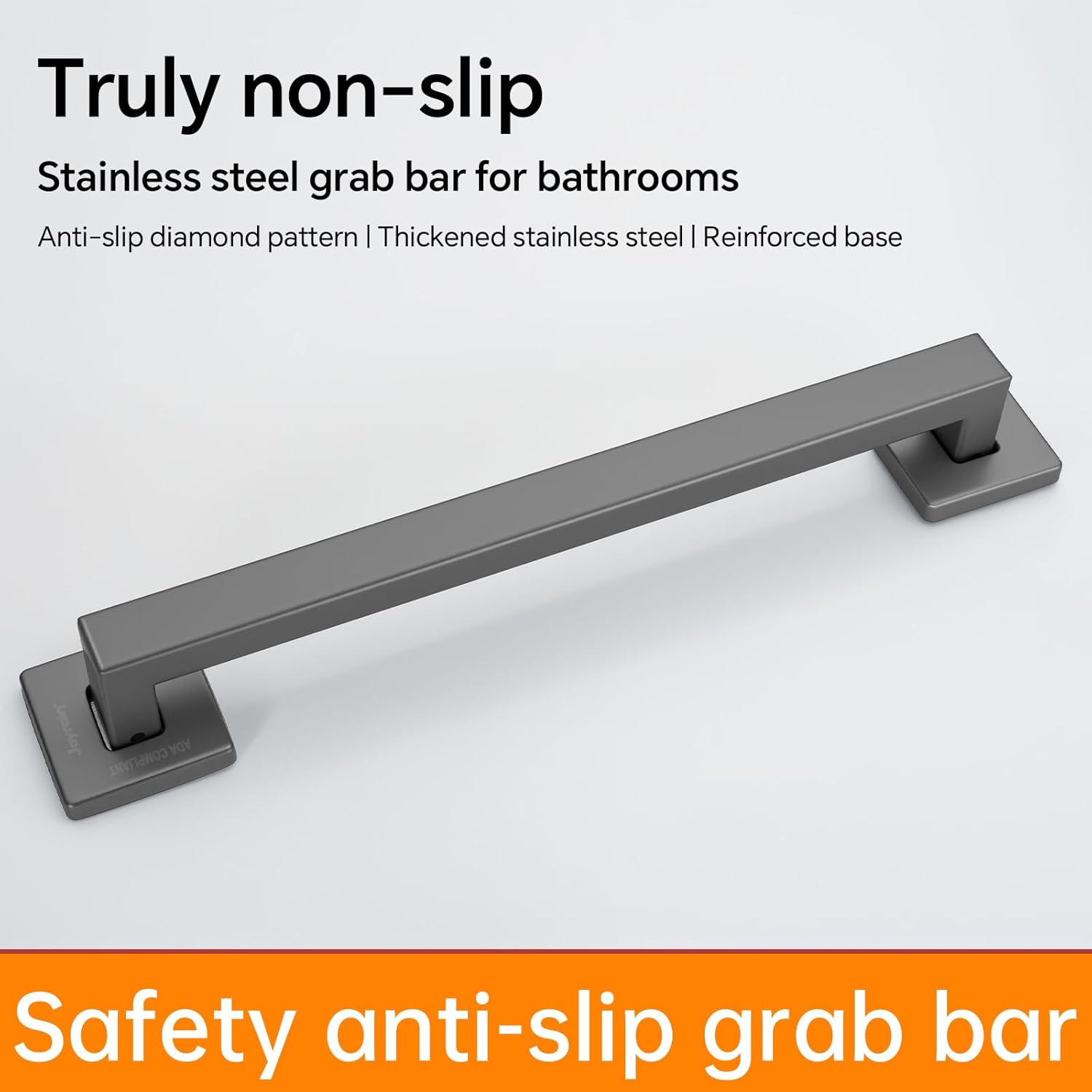 joyrain ada square grab bar 16/24/32 inch - 500lb capacity safety rail for elderly, non-slip bathroom handle (gun metal, 24 inch) gun metal 24 inch