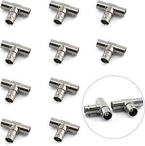 RuiLing 10pcs BNC Female to Double BNC Female Adapter RF Coaxial Connector T-Shape 3 Way Splitter Adapter Jack for CCTV