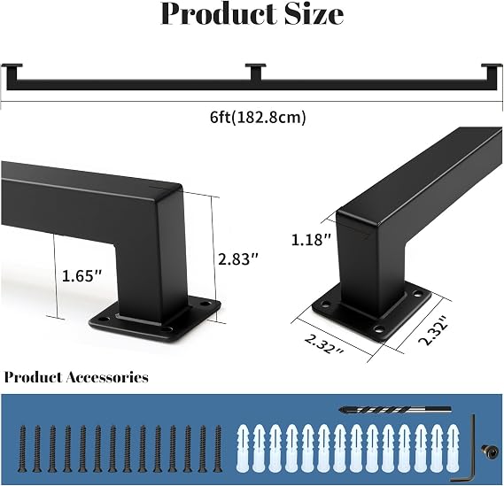 Wall Handrail 6FT,Black Industrial Staircase Railing,Pipe Handrails