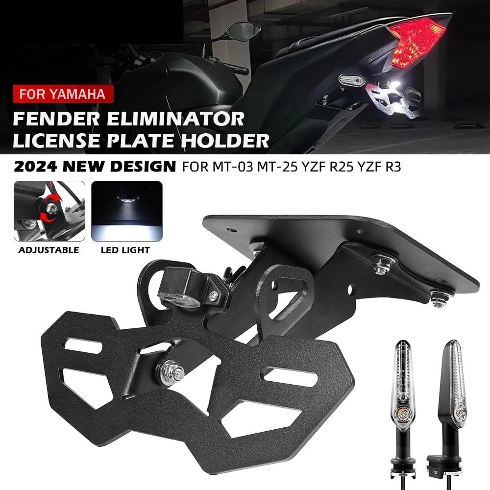 Rejestracyjnej motocykla Uchwyt tablicy rejestracyjnej pasuje do motocykla YAMAHA MT03 MT25 YZF R3 R25 2015-2024 Uchwyt LED Light Fender Eliminator(Holder and Light B)