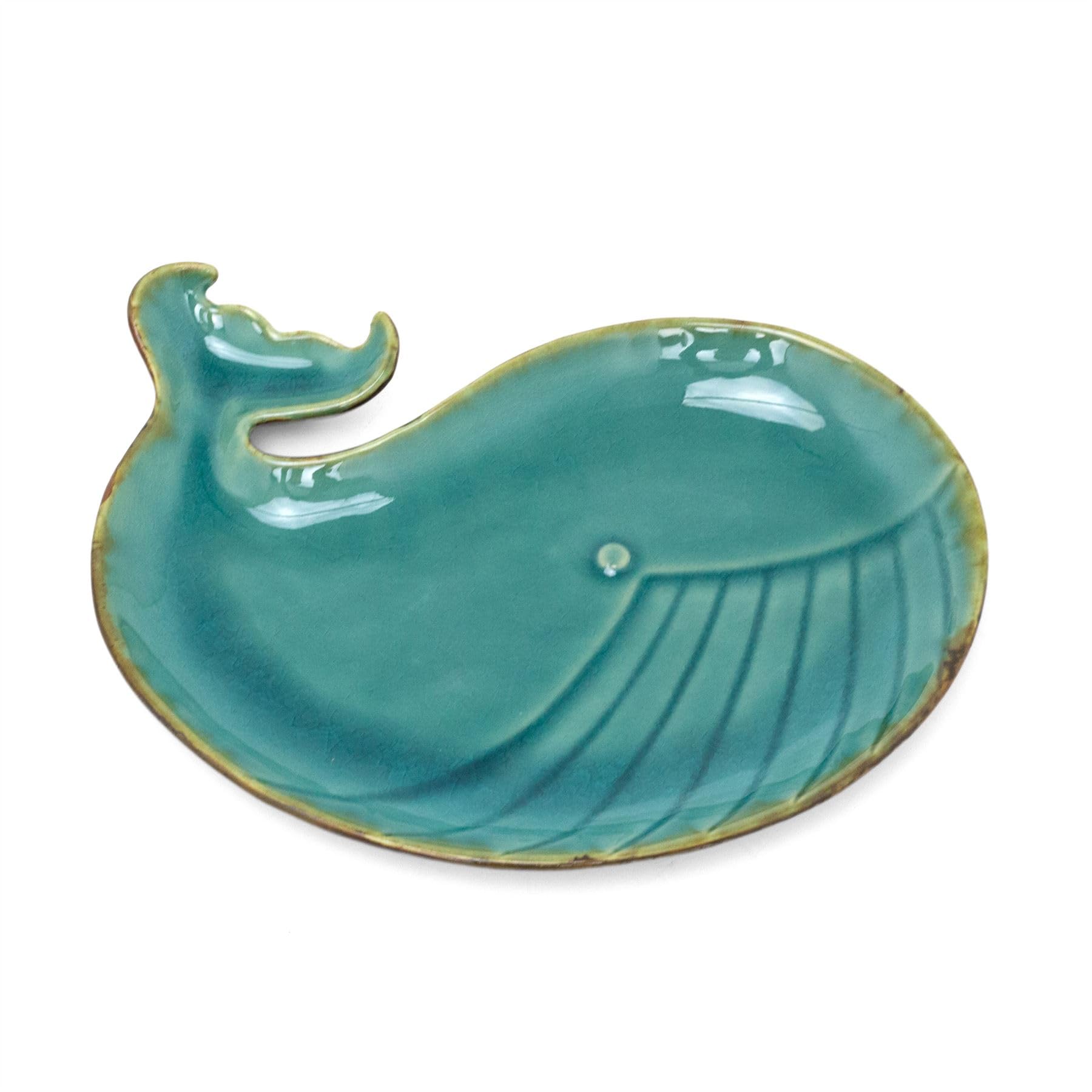 Carousel Home Blue Ceramic Whale Trinket Dish | Teal Whale Jewellery Tray | Nautical Home Decor Plate Coastal Storage Ornament - 21Cm