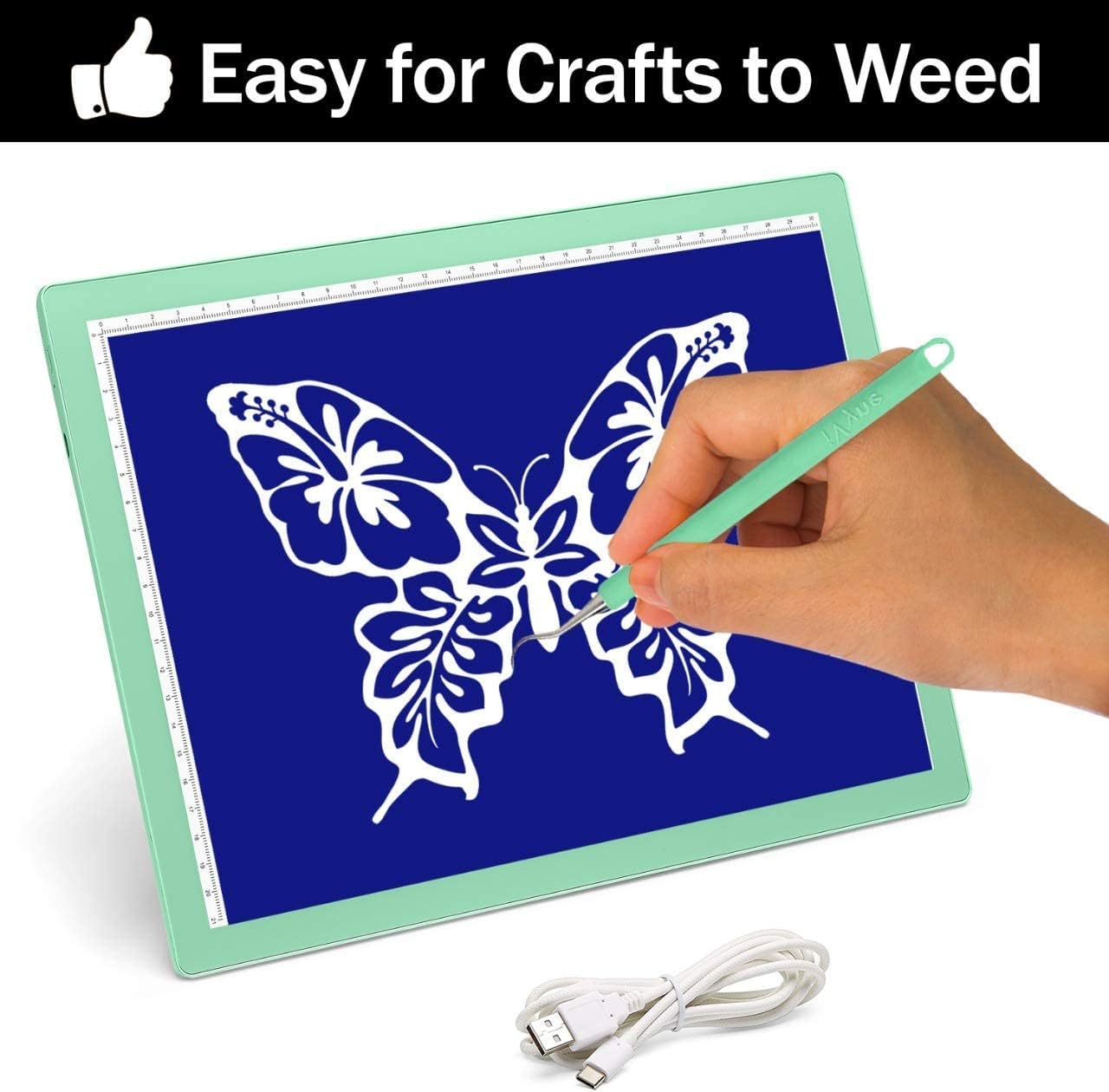 iVyne Vinyl Weeding Essentials: Light Pad, Complete 8pc Tool Set & Suction Scrap Collector Berry - Green