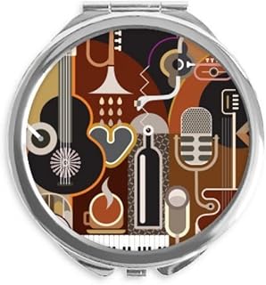 Guitar Music Illustrate Blue Pattern Hand Compact Mirror Round Portable Pocket Glass