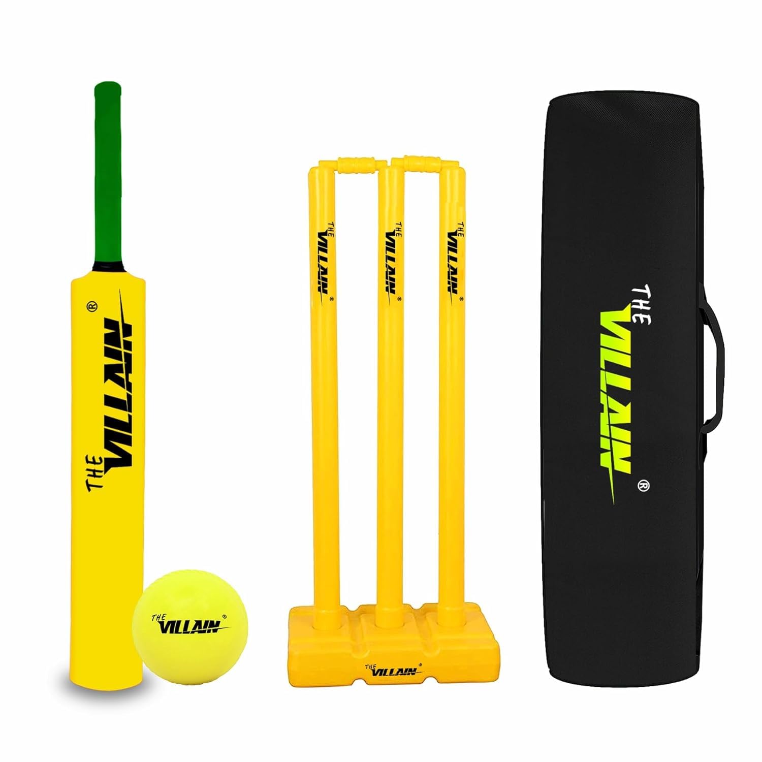 THE VILLAIN Plastic Cricket Bat Set for Boys & Men | Lightweight & Durable | Pack of 4 (Bat, Ball, Wicket & Kit Cover) (Size-4) Combo13 (B0D3TSSFY4) Amazon Price History, Amazon Price Tracker