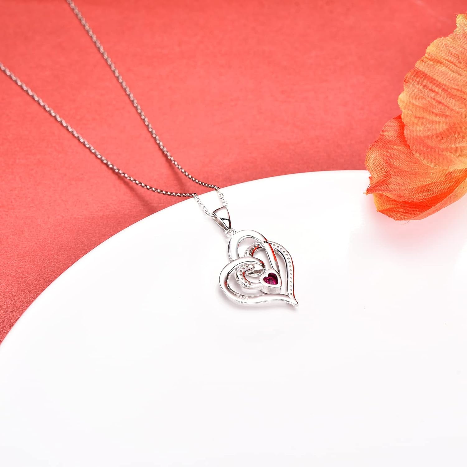 Distance Heart Necklace for Women 925 Sterling Sliver Birthstone Heart Jewelry I Love You to The Moon and Back Necklaces for Mother Girlfriend Wife with Jewelry Gift Box