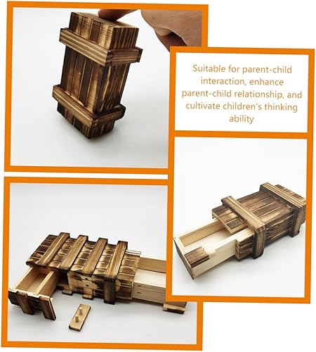 Miniatura 4 de LALAFINA Caja de juguete rompecabezas único titular de dinero para regalo en efectivo de madera tres cerradura abierta niño