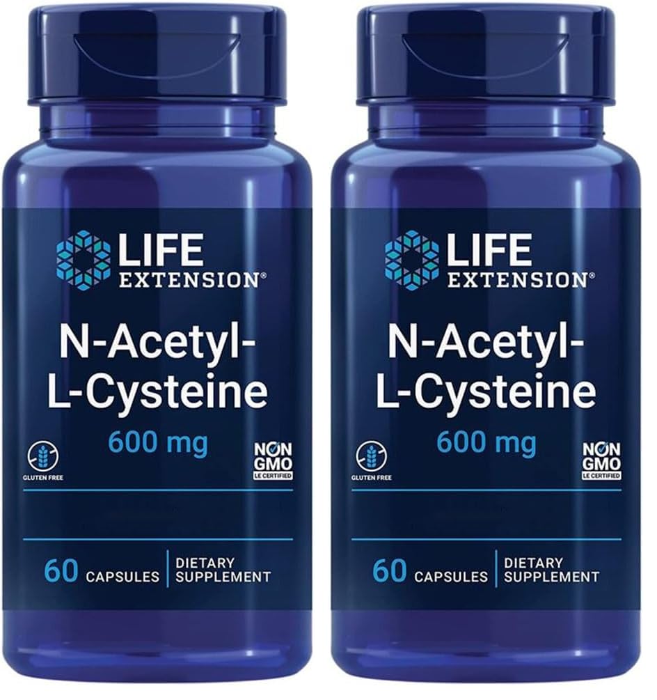 Life Extension, N-Acetyl-Cysteine (NAC), 60 vegane Kapseln, 600mg Acetyl-L-Carnitin je Dosis, Glutenfrei, Sojafrei, GMO frei, Geschmacksneutral (Packung mit 2)