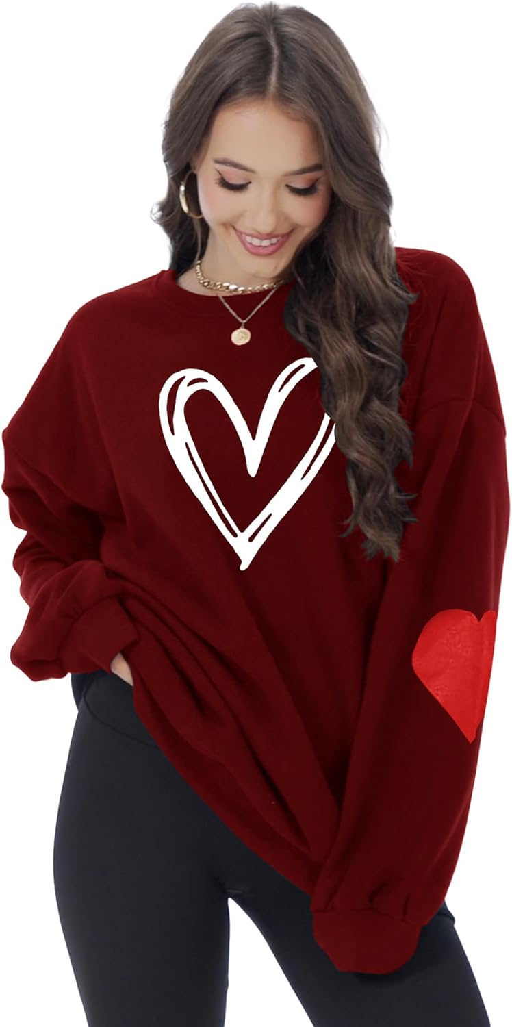 Womens Valentines Day Sweatshirt-Heart Printed Long Sleeve Crewneck Pullover Oversized Sweatshirts - Image 4