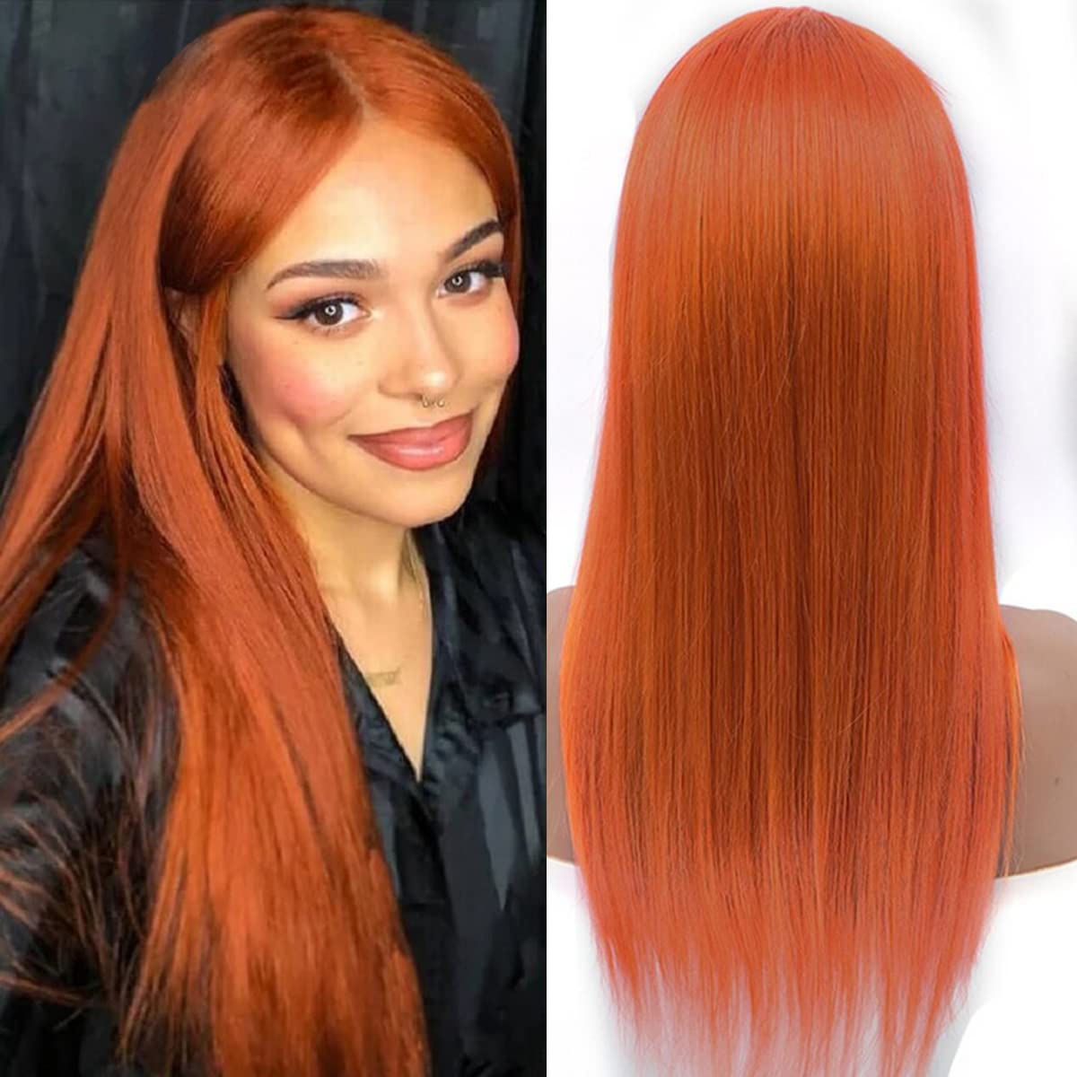 DUAUJUIU 4x4 Lace Closure Wigs Human Hair Orange Ginger 4x4 Middle Part Lace Front Wig Straight Pre Plucked with Baby Hair for Women 20 Inch