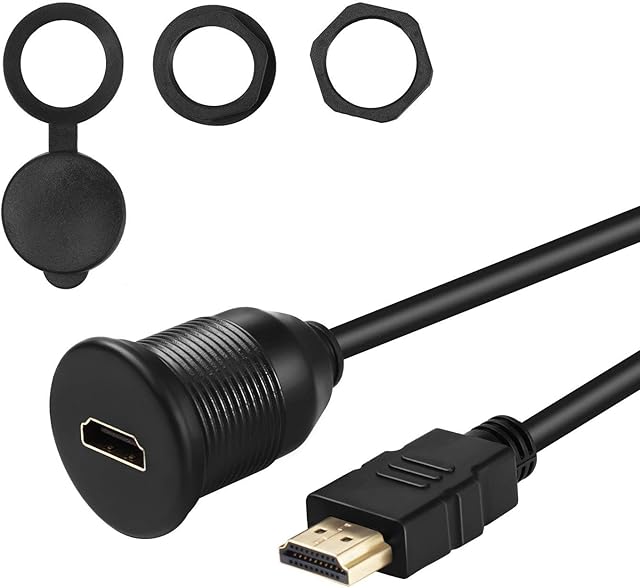 Bolongking HDMI Male to Female Car Mount Flush Extension Cable Truck Boat Motocycle Dashbaord Flush Mount With Mounting Panel - 3 Feet