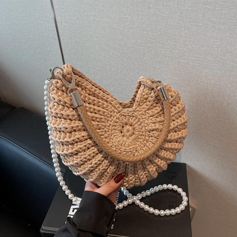 Handwoven Seashell Bag Cotton Crochet Shell Purse Summer Beach Clutch Handbag Funny Seashell Shaped Crossbody Bag