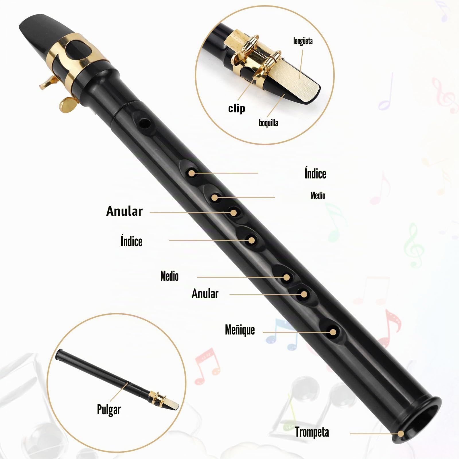 Mini Saxophone Portables Pocket Sax Kit Saxophone de Poche Noir Avec Anche Saxophone Bec Saxo Sac de Transport Coussinet de Dents Tableau Doigtés Instrument de Musique pour Enfant Adulte Débutants