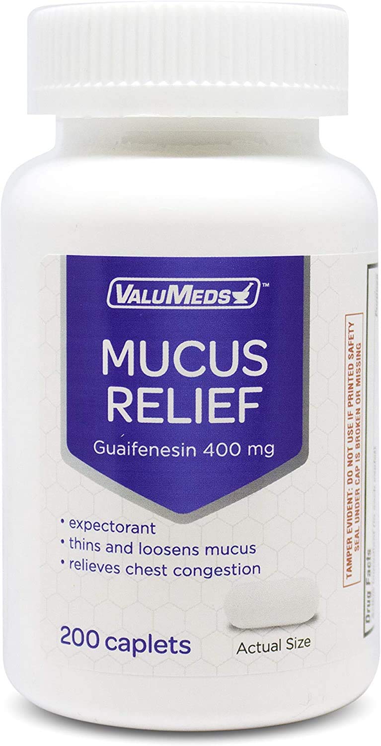 ValuMeds Mucus Relief Caplets Guaifenesin 400mg (200 Caplets) | Chest Congestion and Decongestant | Thins and Loosens Buildup | Fast Acting