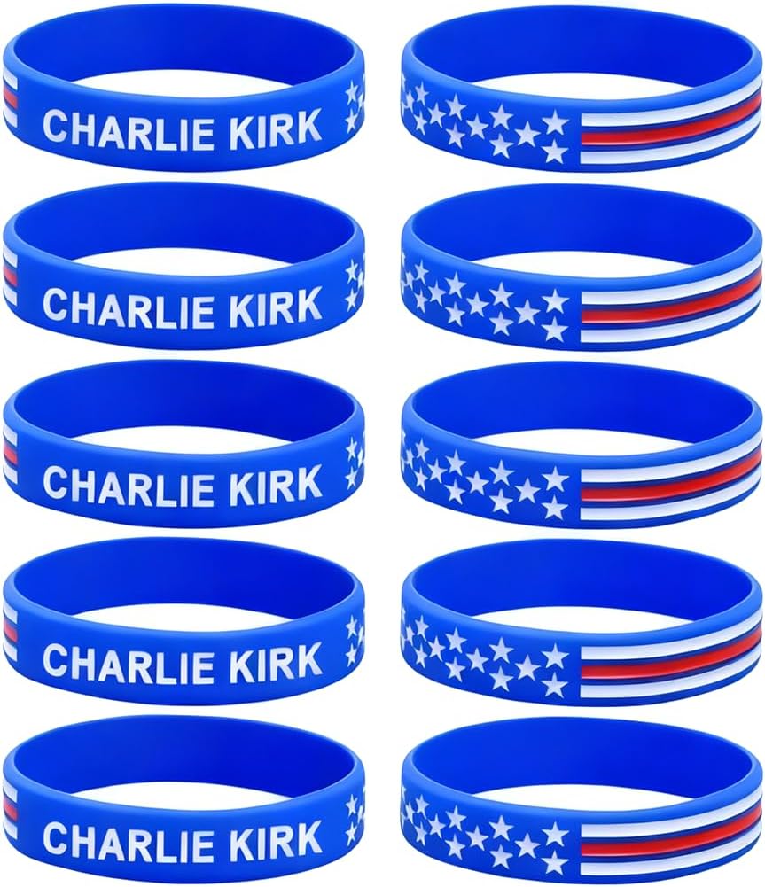 Charlie Kirk Silicone Bracelet, 10Pcs Hero Freedom Merch USA Rubber Bracelets Memorial A True Patriot Pray Justice Wristbands Gift Jewelry