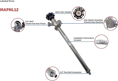 Miniatura 3 de Merrill MFG MAPNL12, grifo antisifón para exteriores sin escarcha, 12 pulgadas, conexión PEX de 12 pulgada