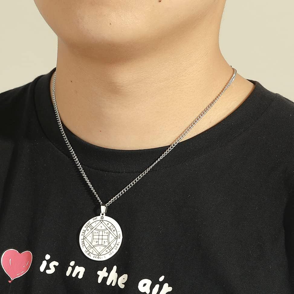 VASSAGO Stainless Steel Fourth Pentacle of Venus Pendant Necklace Key of Solomon Seal Round Charm Box Chain Talisman Jewelry for Men (Silver) - Image 2