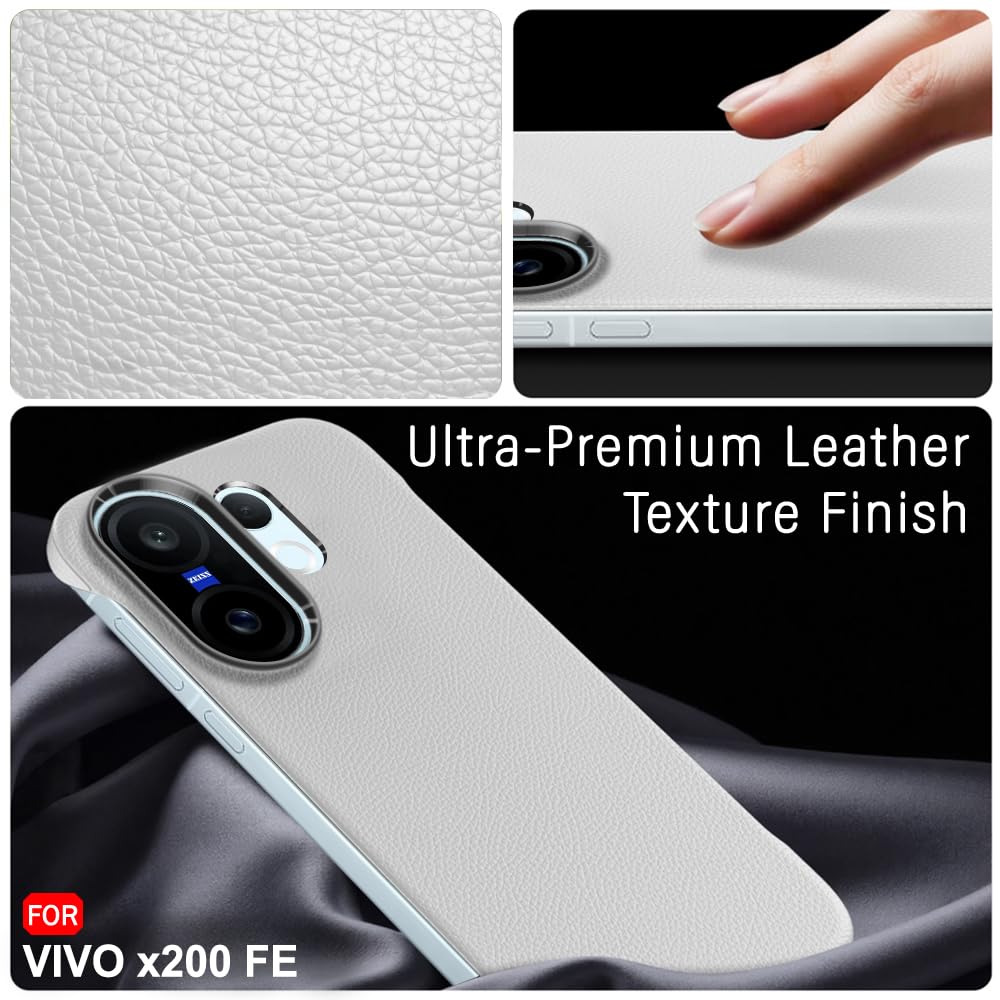 TheGiftKart Hybrid Ultimate Slim Back Case Cover for Vivo X200 FE 5G | Lightweight Profile | Hard Back Case Cover for Vivo X200 FE 5G (PC & TPU, Metal Camera Ring, Leather Texture Finish, Grey) — Amazon image 4