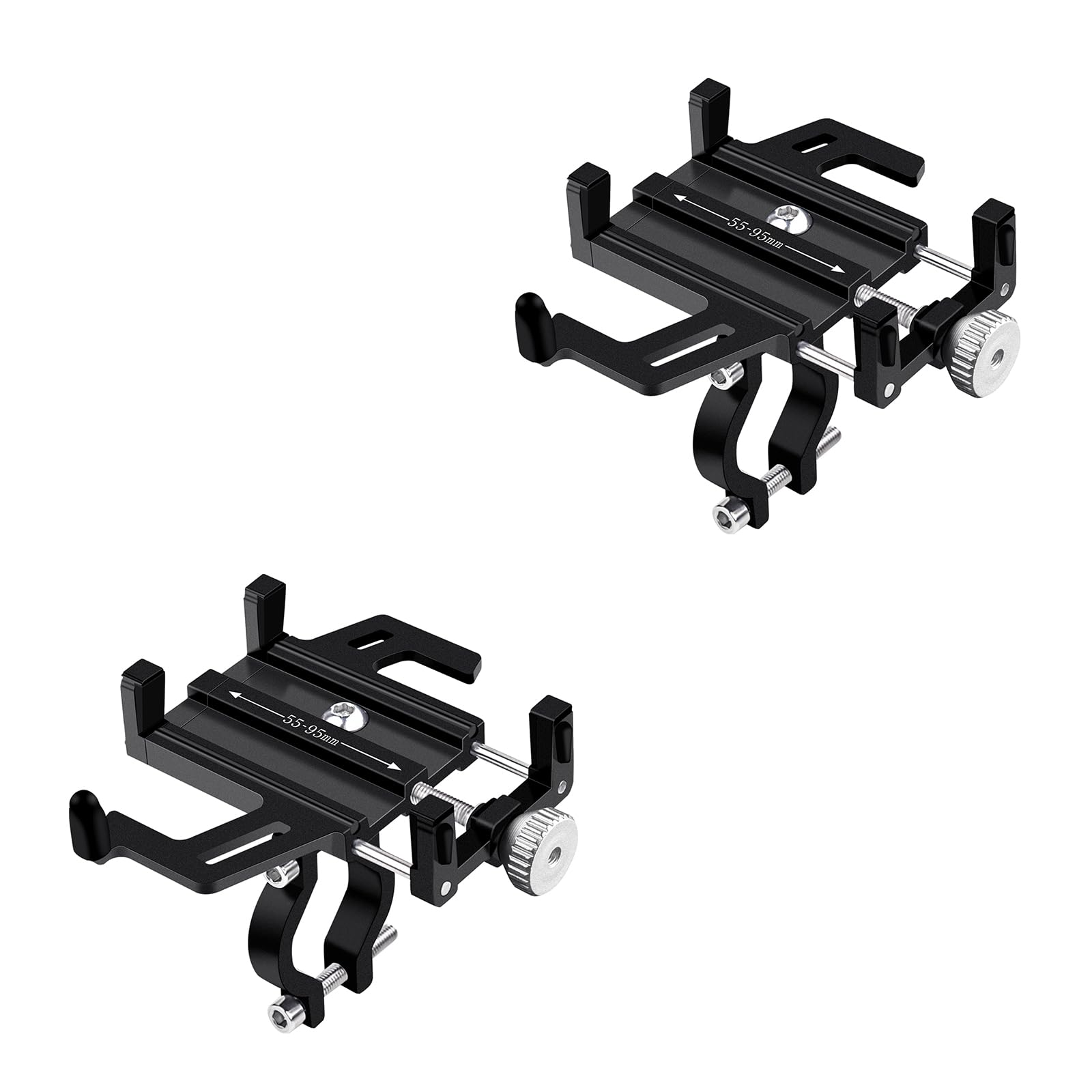 NineLeaf 2PK Bike Phone Mount Holder, Aluminum Motorcycle Phone Mount, Handlebar Mount Phone Holder 90°180°270°360°Rotating for Exercise Bike Ebike Scooter Camera Friendly Suitable for2.2-3.7" Phones