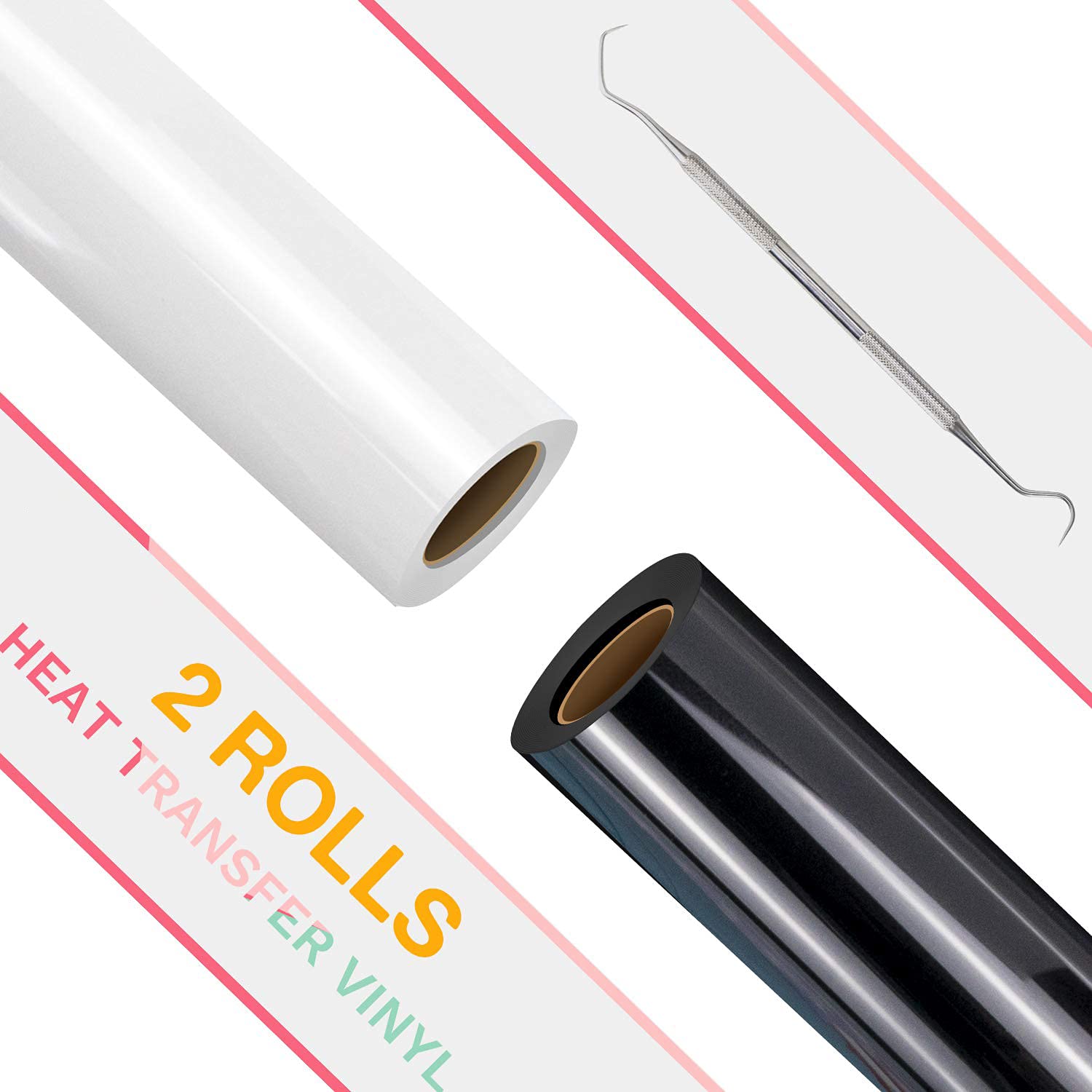 YRYM HT HTV Vinyl Rolls Black and White Heat Transfer Vinyl - 12" x 8ft HTV Vinyl for Shirts,Iron on Vinyl for Cricut & Cameo - Easy to Cut & Weed for Heat Vinyl Design(12 Inch by 8 Feet Per Roll)