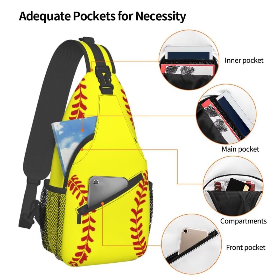 Mochila bandolera unisex para hombres y mujeres, bolsa de pecho casual, mochila de hombro, mochila deportiva de viaje, senderismo, Estampado de softbol., Mochilas Sling 4