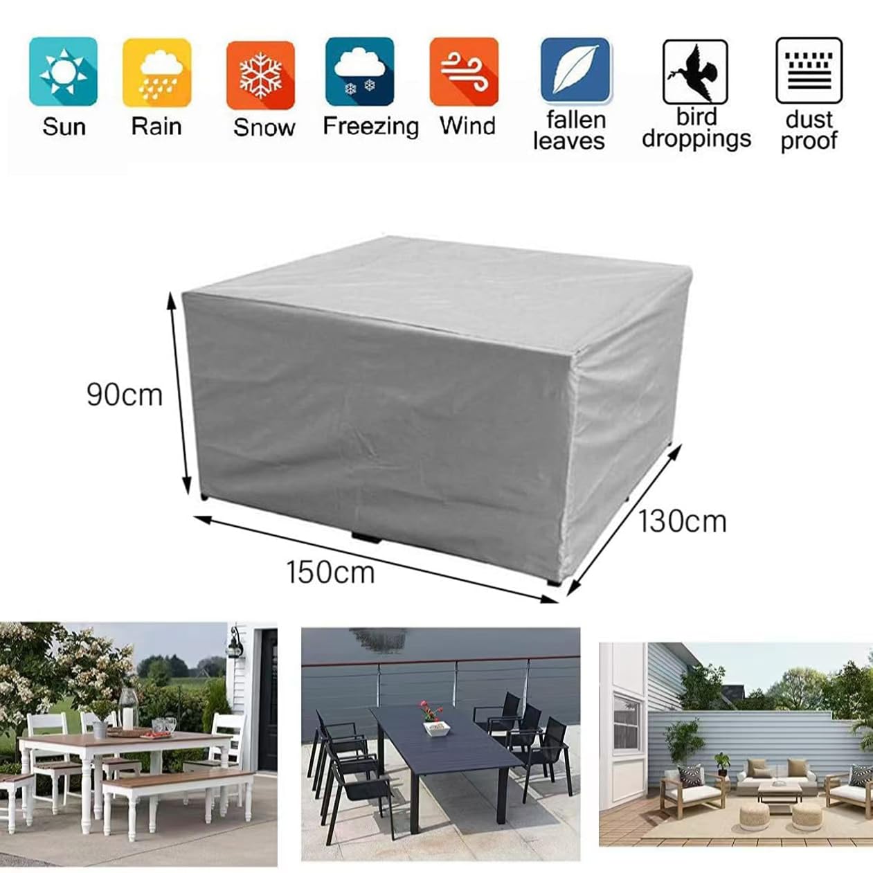 Coperture per Mobili da Giardino,Panno 420D Oxford Impermeabile Copertura,Tavoli e Sedie da Cortile Raggi UV,Quadrato Resistente Allo Strappo Copertura Tavolo/nero230x80x80cm/LxWxH