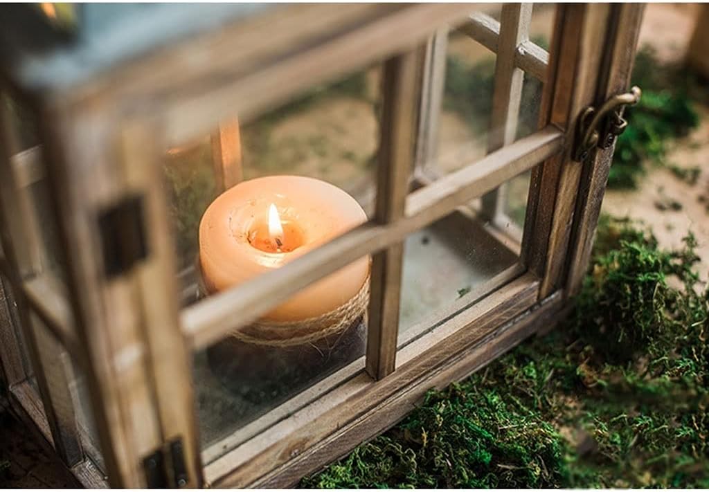 candle-holder Wrought Iron Lantern Glass Wind Lamp Candle Holder Art Deco Ornaments Garden Courtyard Retro Nostalgic Wrought Iron without Candle candlestick