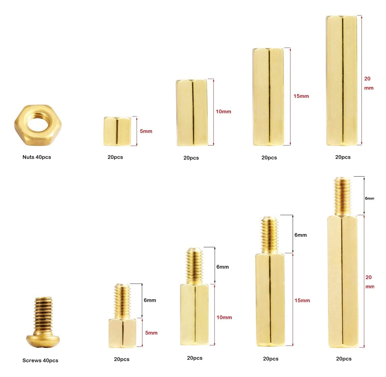 Spacer Standoff Kit, M2 M3 M4 Męskie Żeńskie Sześciokątne Mosiężne Dystanse Śruba dystansowa Nakrętka Gwintowany filar Zestaw asortymentowy płyty głównej(Brass 240pcs M3)