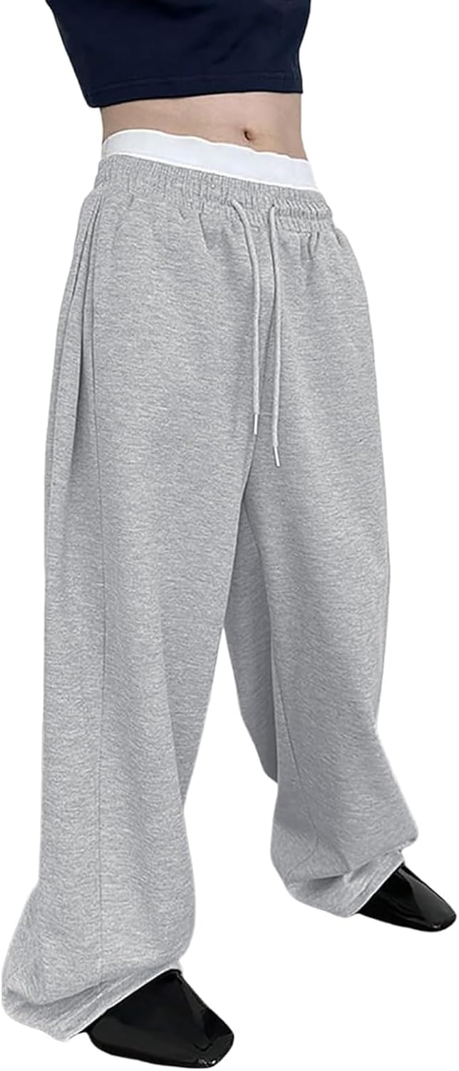 Men's Baggy Sweatpants Fleece Wide Leg Lounge Pants Drawstring Waist Loose Fit Cotton Jogging Sweat Pants with Pockets