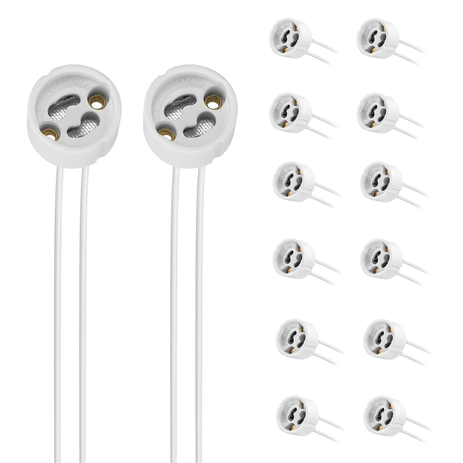 Powice Oprawka GU10, 15 cm oprawka lampy z ceramiki, 12 oprawek GU10, oprawka GU10 z kablem, VDE i CSA, ceramiczna podstawa GU10 do LED, żarówek, halogenów i lamp