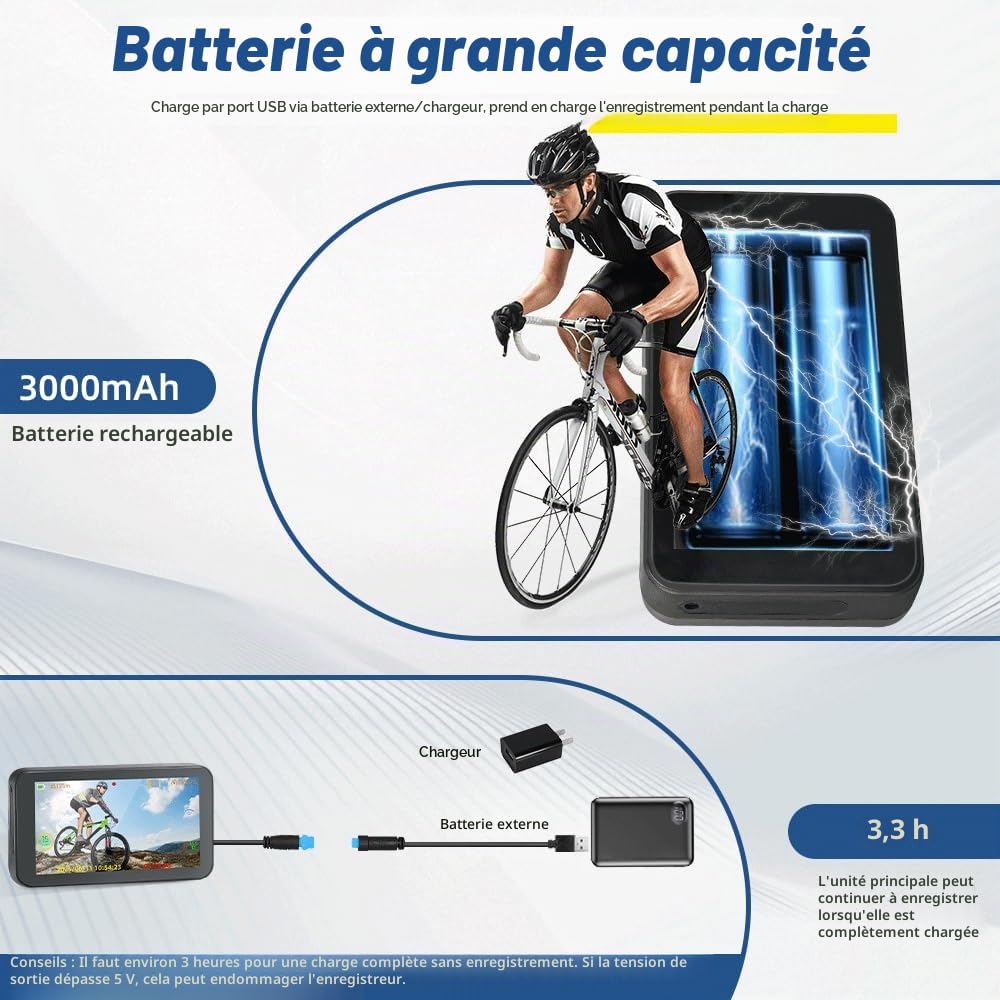 VSYSTO Rétroviseur de vélo avec écran HD 4,5", caméra embarquée WiFi, vision nocturne, enregistrement du kilométrage et de la vitesse pour VTT, vélos de route et électriques