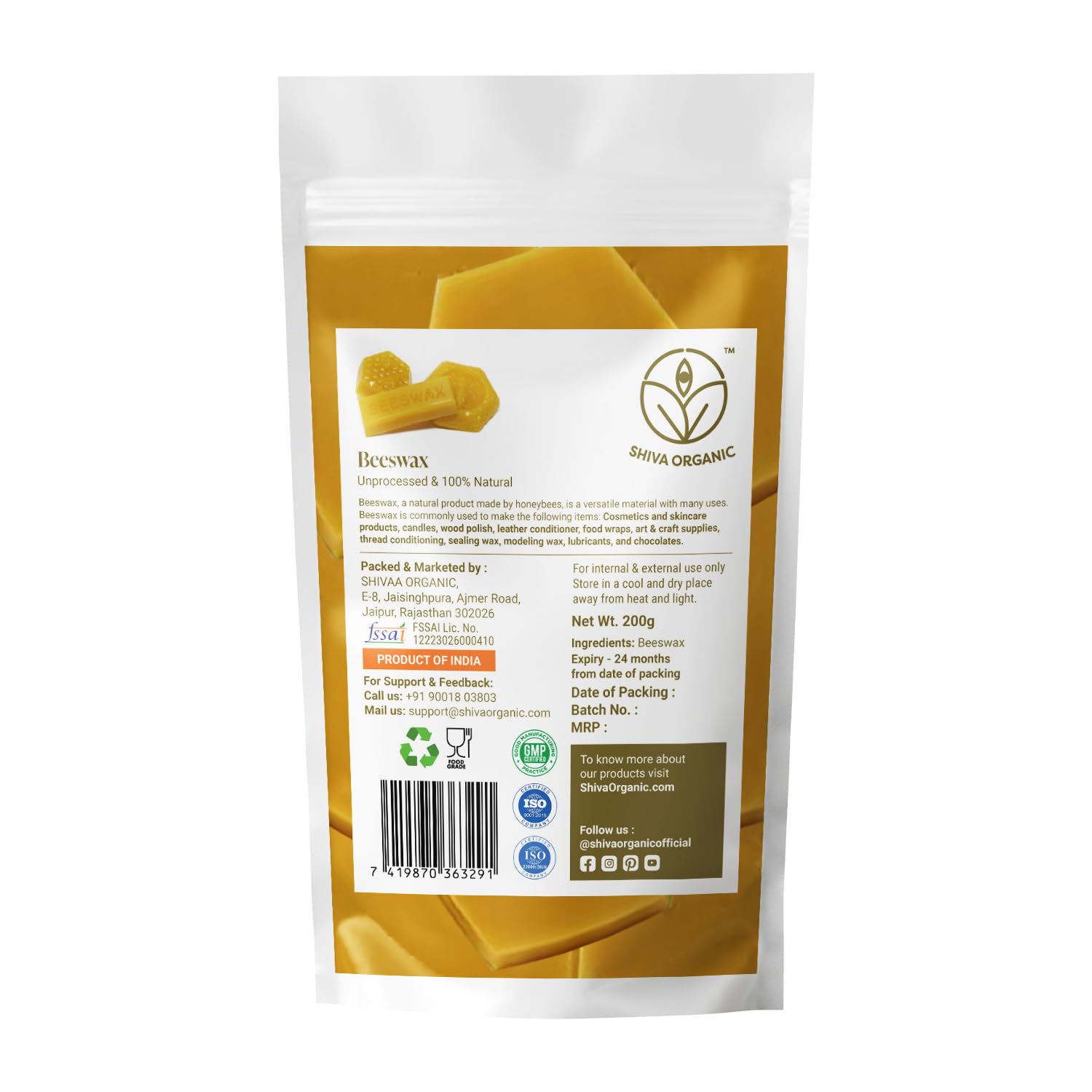 Shiva Organic Beeswax - 200 g | Raw and Natural