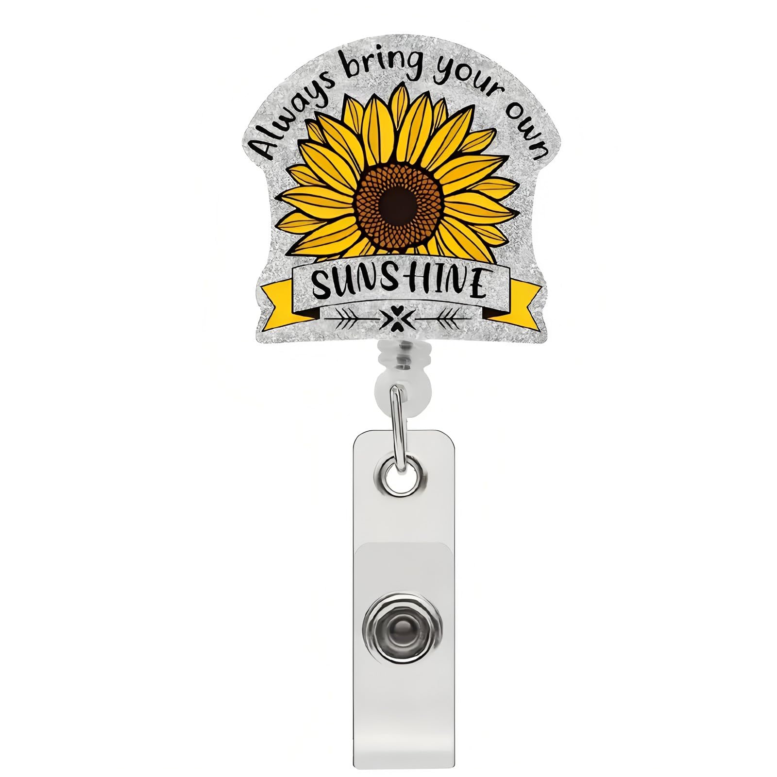 Always Bring Your Own Sunshine Sunflower Badge Clip Cute Funny Badge Reels Retractable Name Badge Reel Glitter Badge Clip Fall Decor Retractable