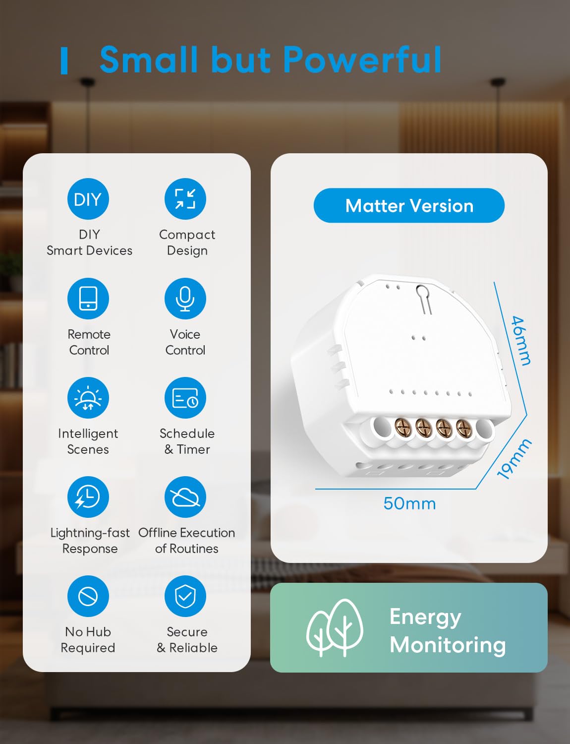 Meross Inteligentny Włącznik WiFi, Inteligentny Włącznik światła, Mini włącznik ścienny, Sterowanie głosem, Kompatybilny z Apple HomeKit, Alexa, Google Home i SmartThings, 1 szt