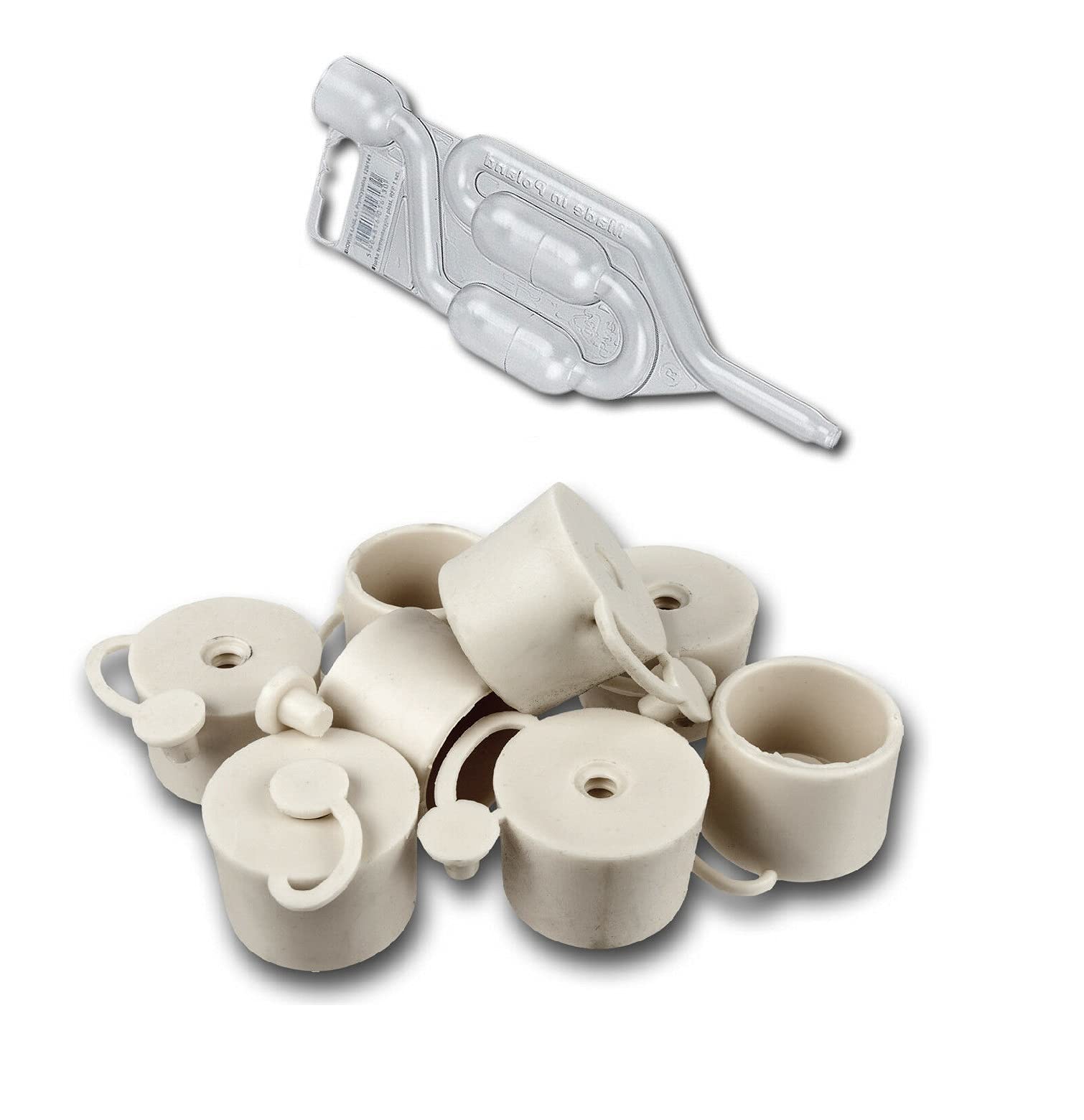 Bored ᴓ32/43/52mm Rubber Bungs with Cap and "S" Type Airlock- Bung Demijohn Home Brewing Fermentation Wine Spirits Liquers Making Cork - Perfect for The Safe and Hygenic Clousure (1, 43mm + Airlock)