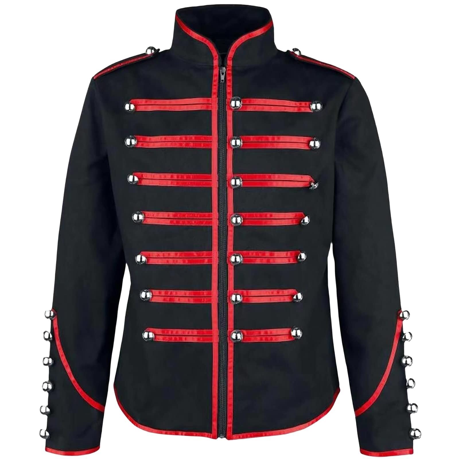 Chejooe Unisex Red Men's Military Marching Band Jacket, Men's Drummer Music Festival Parade Jacket Festivals Halloween Themed Parties Goth Punk Coat Cosplay Costumes(,Xl)