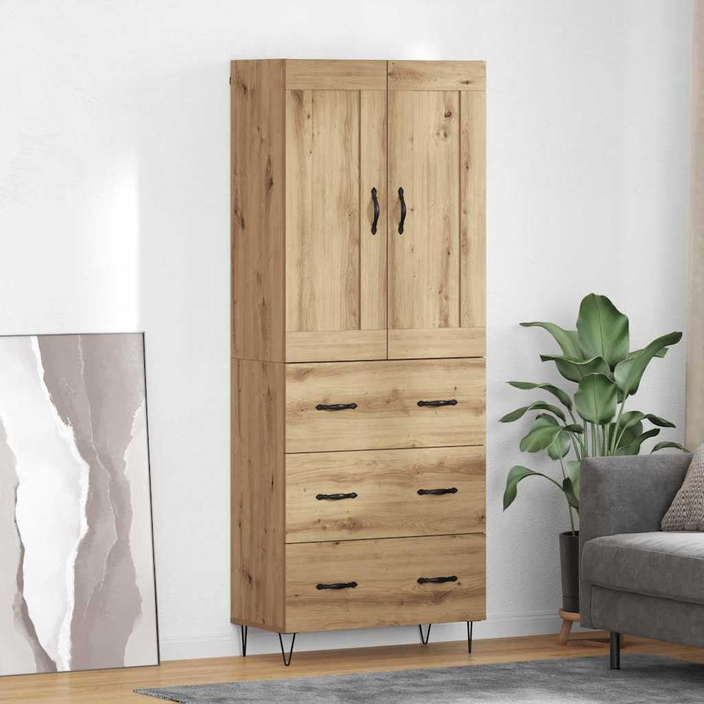 Armoire haute en chêne moderne 69x34x180 cm pour rangement séjour