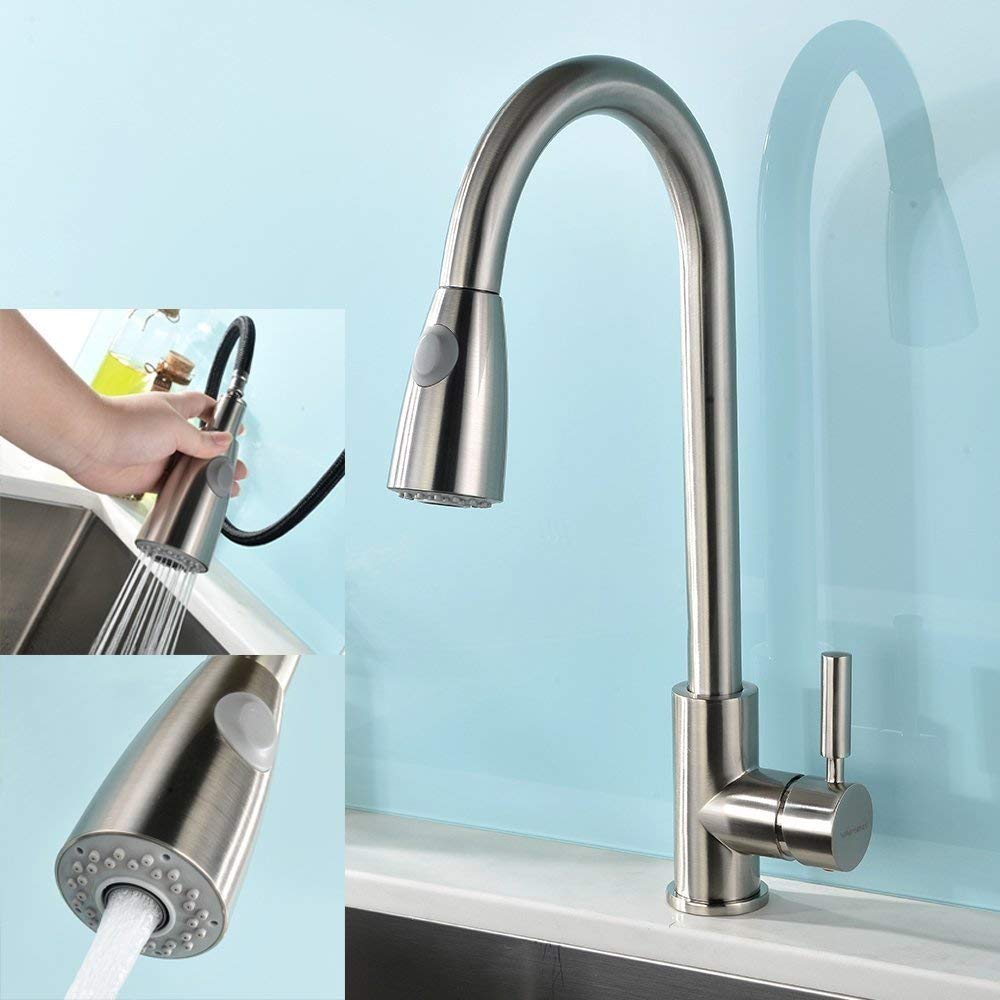 B Backline Brass Kitchen Sink Tap Pull Out Kitchen Faucet 360� Rotatable Single Level Kitchen Faucets with Dual Flow System (Brushed) (B0C4YQ25D9) Amazon Price History, Amazon Price Tracker