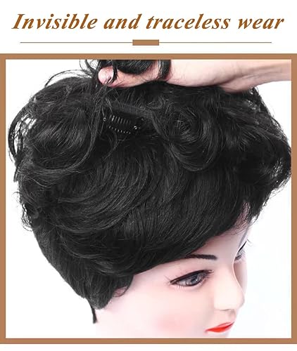 Miniatura 6 de AiUree Peluca de repuesto para cabello rizado natural, 5.1 x 5.1 in, corto, ondulado, clip en cabello humano para mujeres con cabello