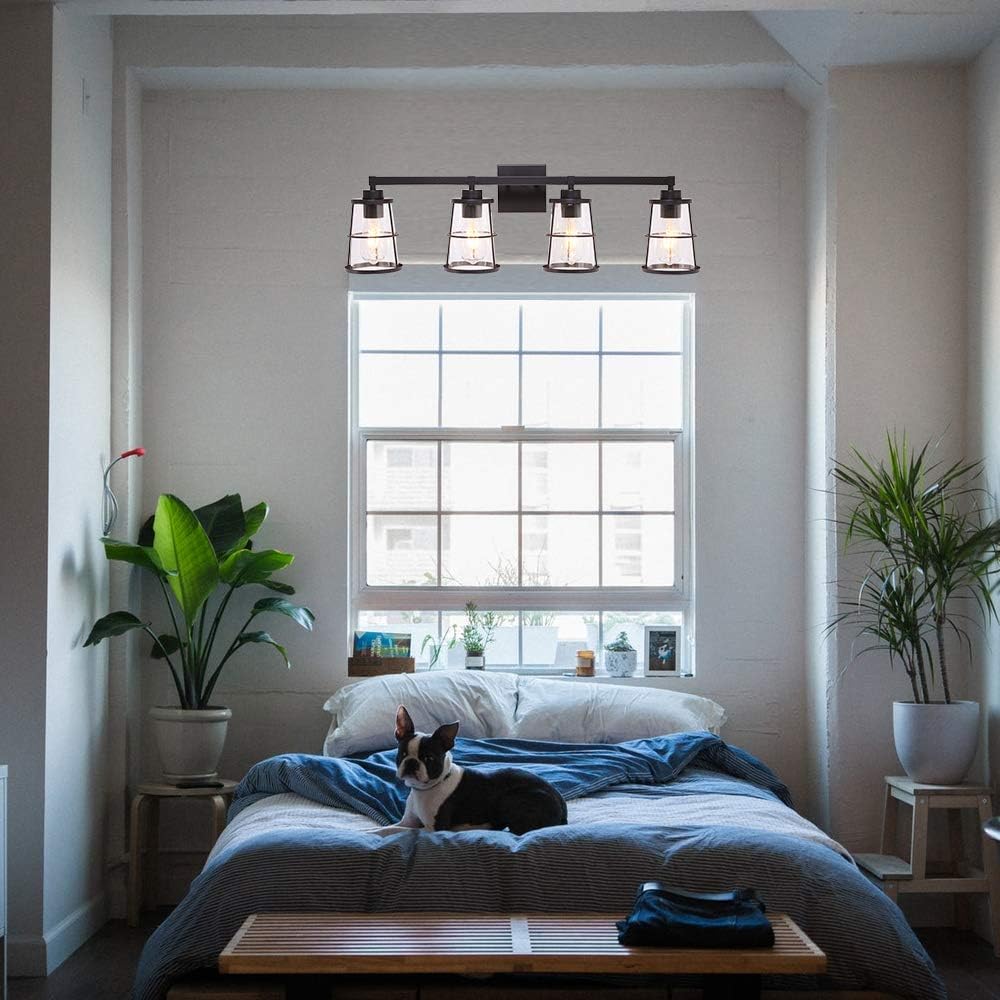 🔥 Crаzу Dеаlѕ XINCAN Industrial Bathroom Light Fixtures 4 Light Vanity Light Wall Lighting Oil Rubbed Bronze Vintage Rustic Metal Wall Sconce for Bedroom Hallway Living Room Kitchen