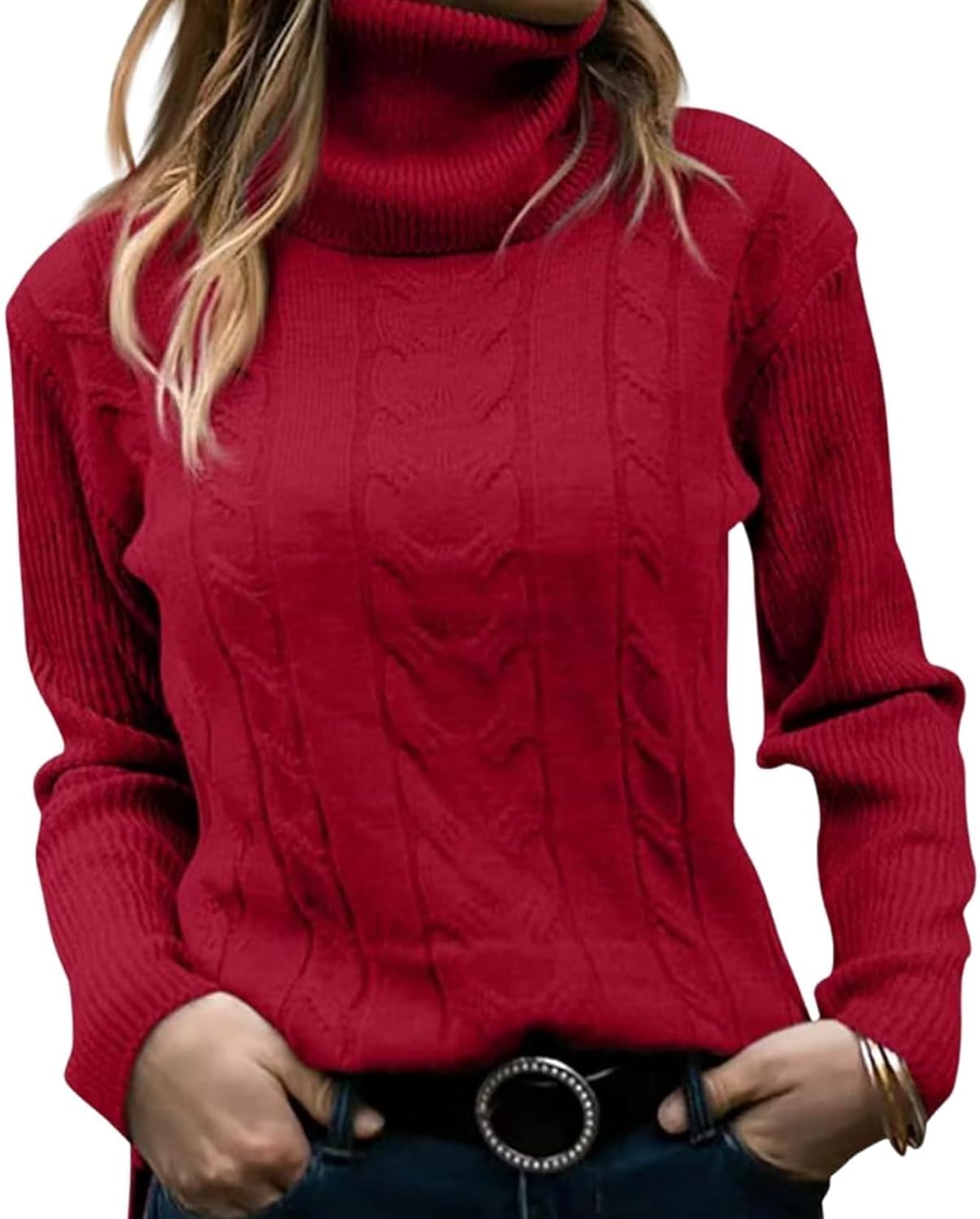Cable Knit Sweater for Women Turtleneck Long Sleeve Fall Winter Business Warm Pullover Top Solid Color Casual Jumper