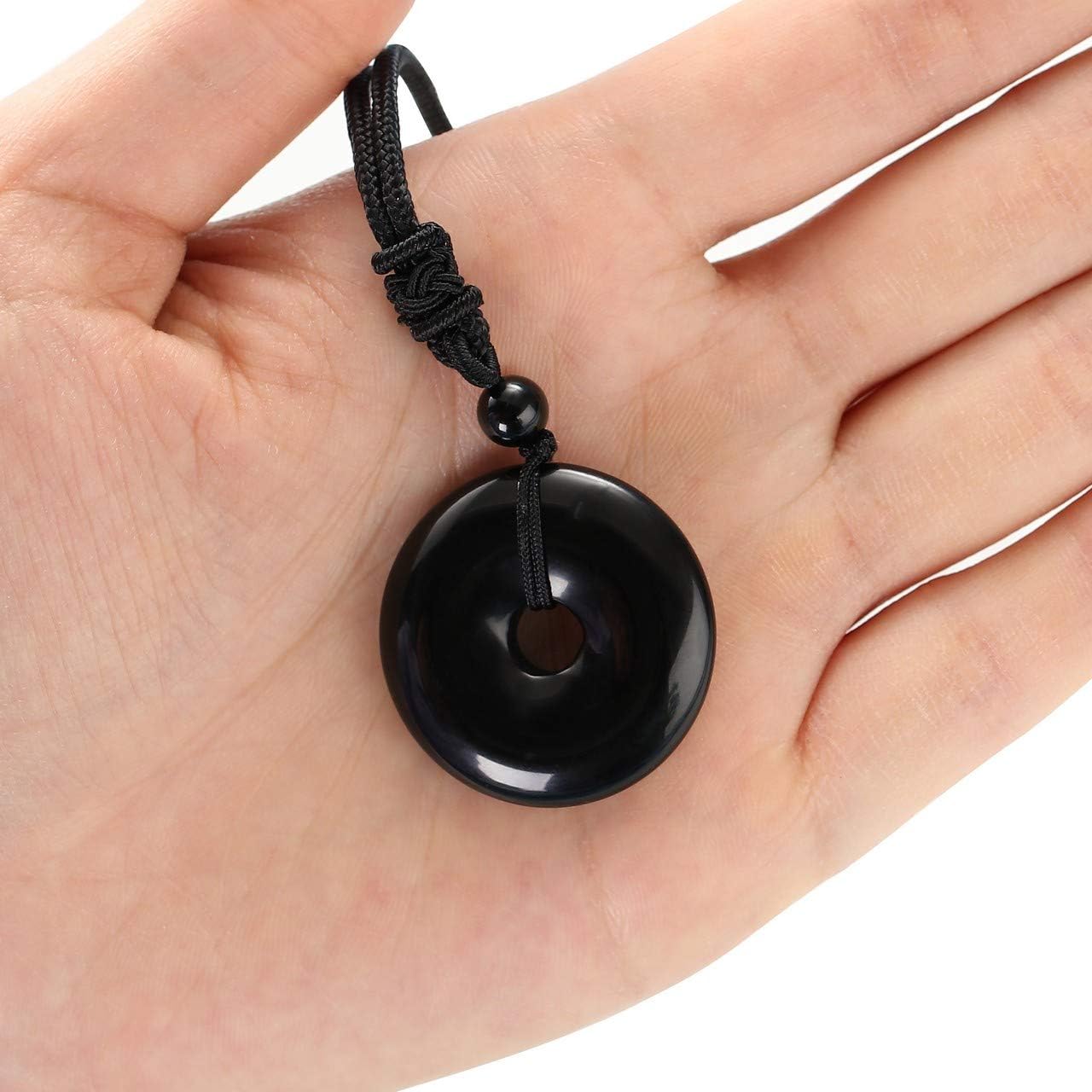 Jovivi 30mm Circle Donut Healing Crystals Necklace Natural Semi-Precious Chakra Gemstone Stone Amulet Lucky Coin Donuts Charm Protection Quartz Reiki Pendant Necklace for Men Women Adjustable Rope - Image 3