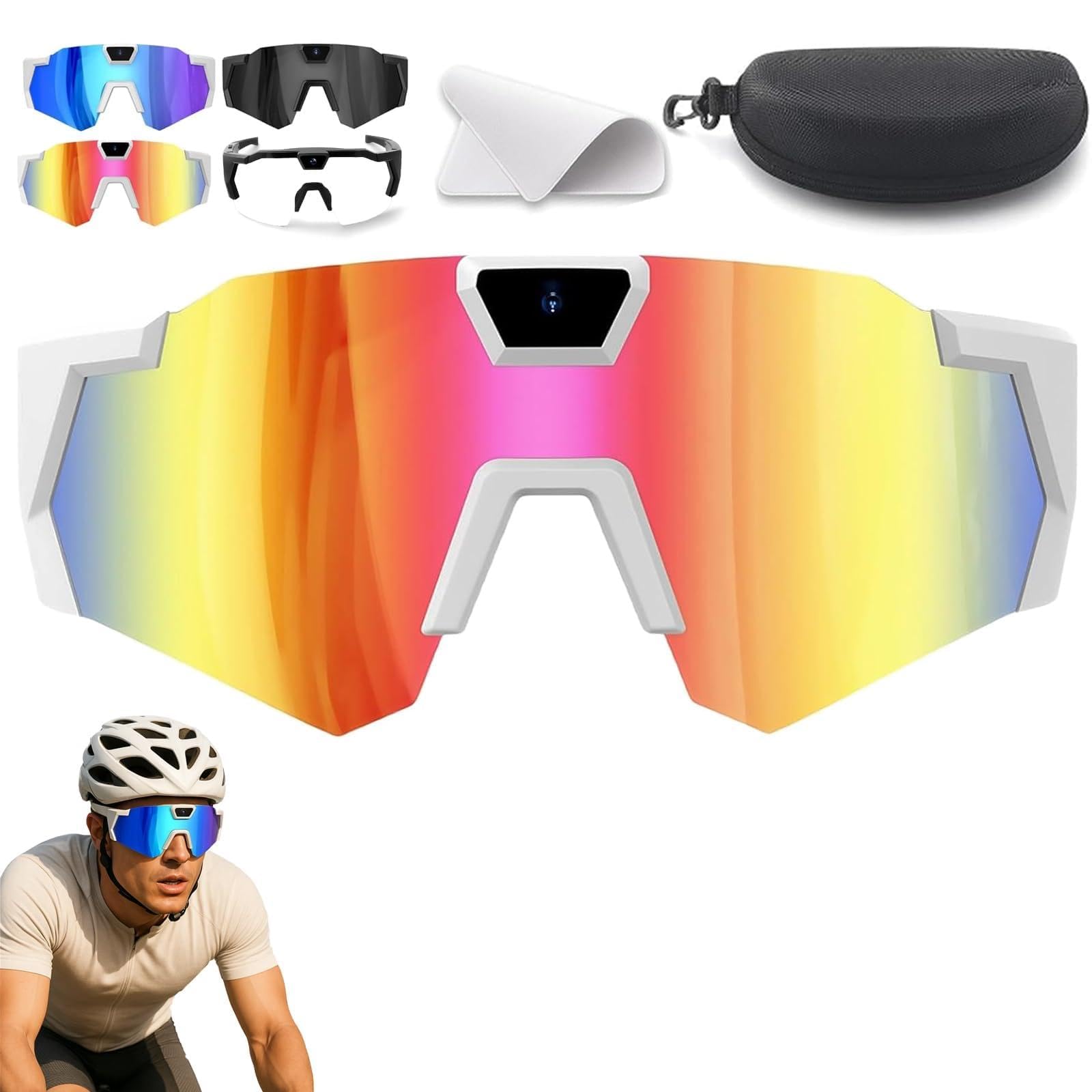 Upgrade 4K HD POV Smart Glasses with Camera and Bluetooth Baseball Glasses with Camera-Sports Cameras 16-128G Memory Colorful-B