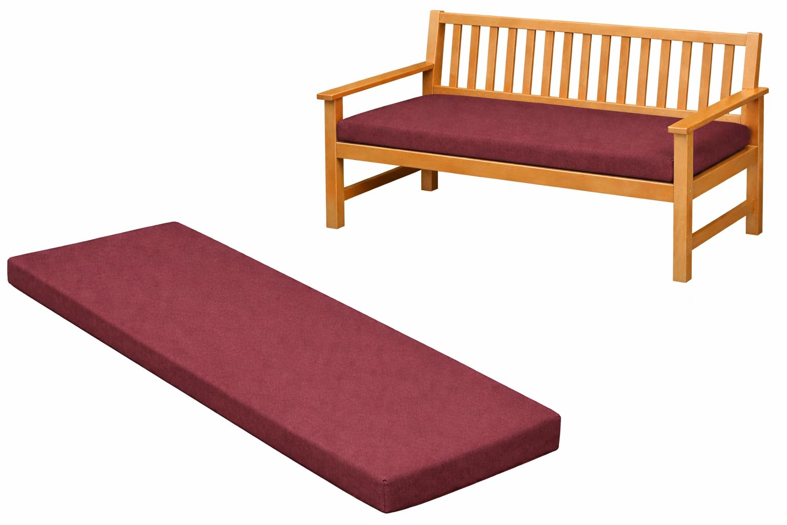 Brillars Bench Cushion Pad Outdoor Indoor - Garden Kitchen Furniture Seater 100% Waterproof Seat Foam - Zip Cover Patio Rattan Swing Hammock Rectangle Cushions (Burgundy, 3 Seaters-143x52x6cm)