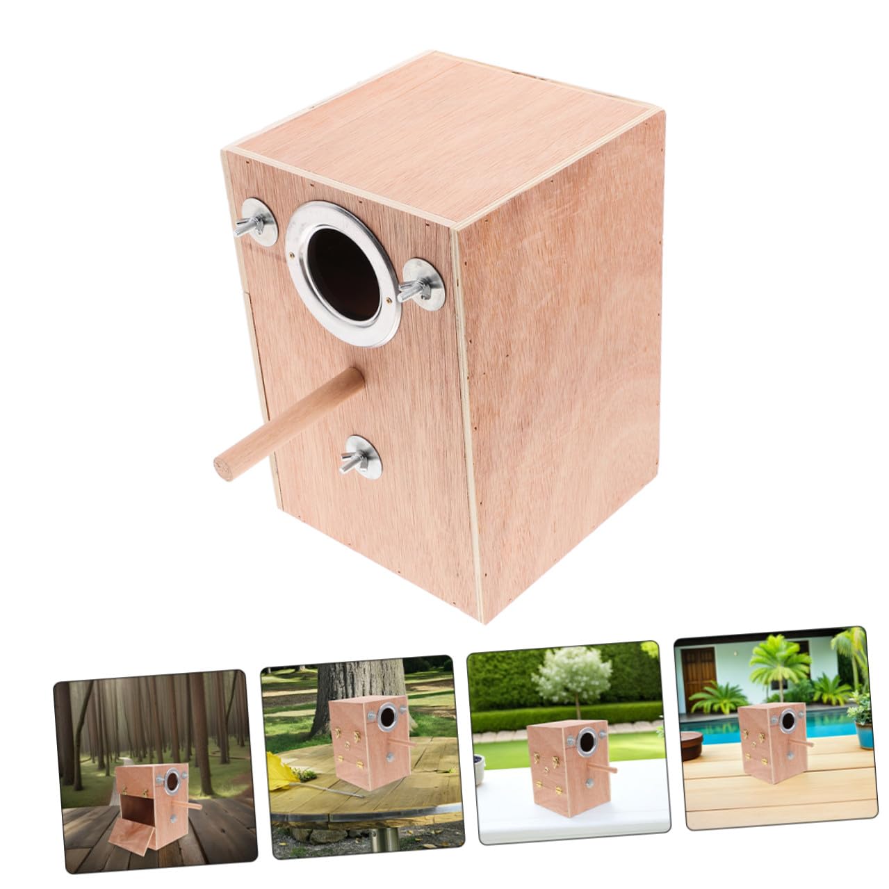 WOONEKY Nido De Cría para De Madera Caja De Apareamiento con Ventana Abre Soporte para Percha para Cría De Agapornis Pinzones y Periquitos