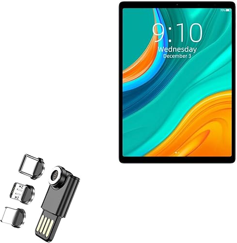BoxWave Cable Compatible with Chuwi HiPad Plus - MagnetoSync Mini Adapter, Magnet Charging Cable USB Type-C Micro USB - Jet Black
