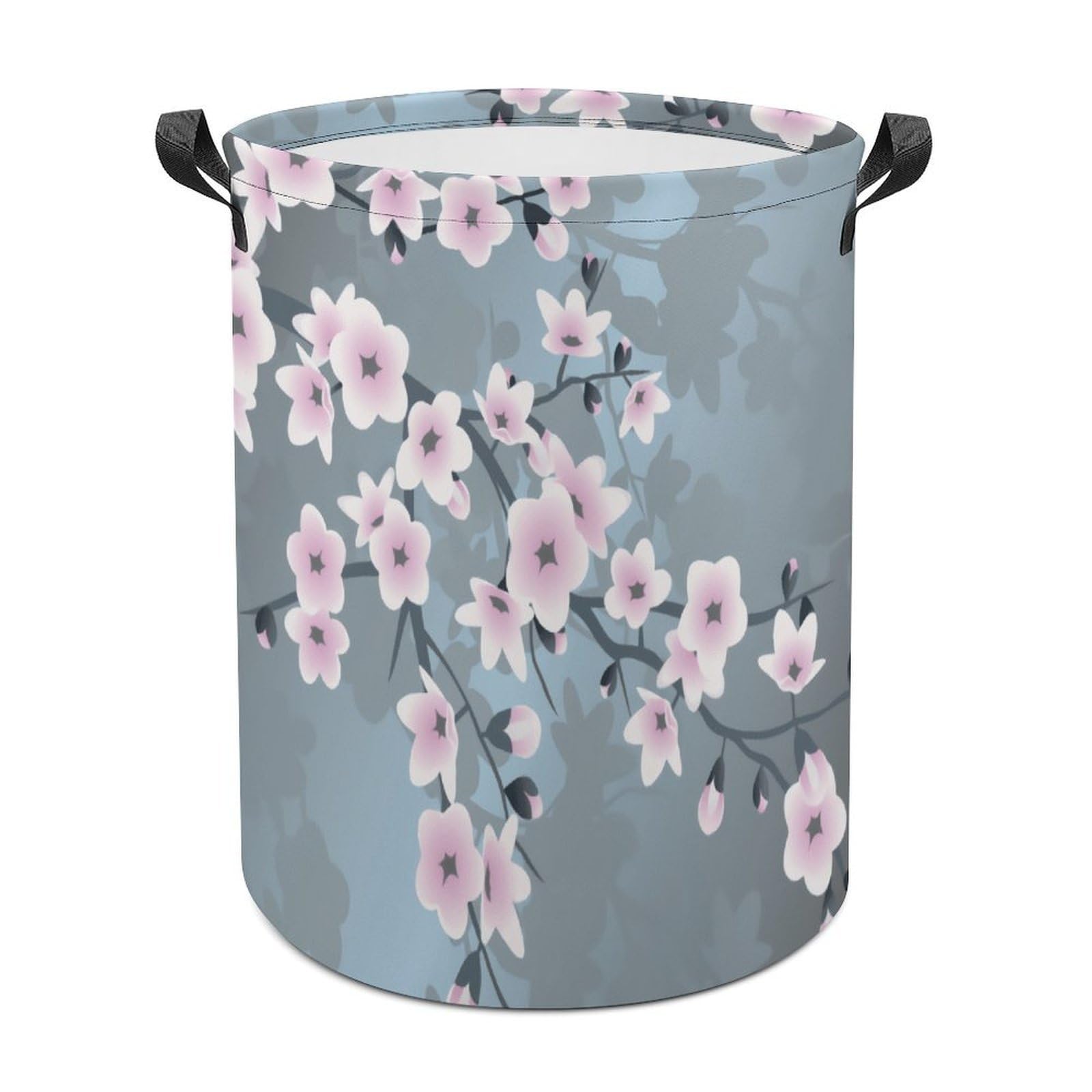 Floral Cherry Blossom Dusty Pink Blue Laundry Basket, Dirty Clothes Basket, Bathroom, Home Decor 44x44cm